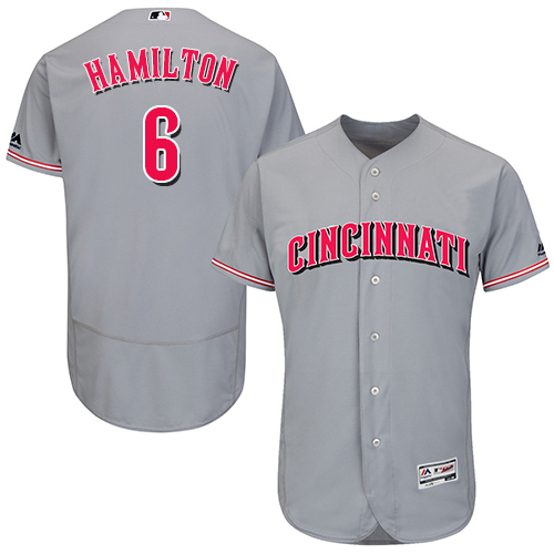 Reds #6 Billy Hamilton Grey Flexbase Authentic Collection Stitched MLB Jersey - Click Image to Close